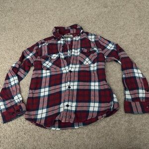 Ocean Coast Cozy Plaid Flannel Button Up Shirt Kids L Cabincore Grunge Cozy